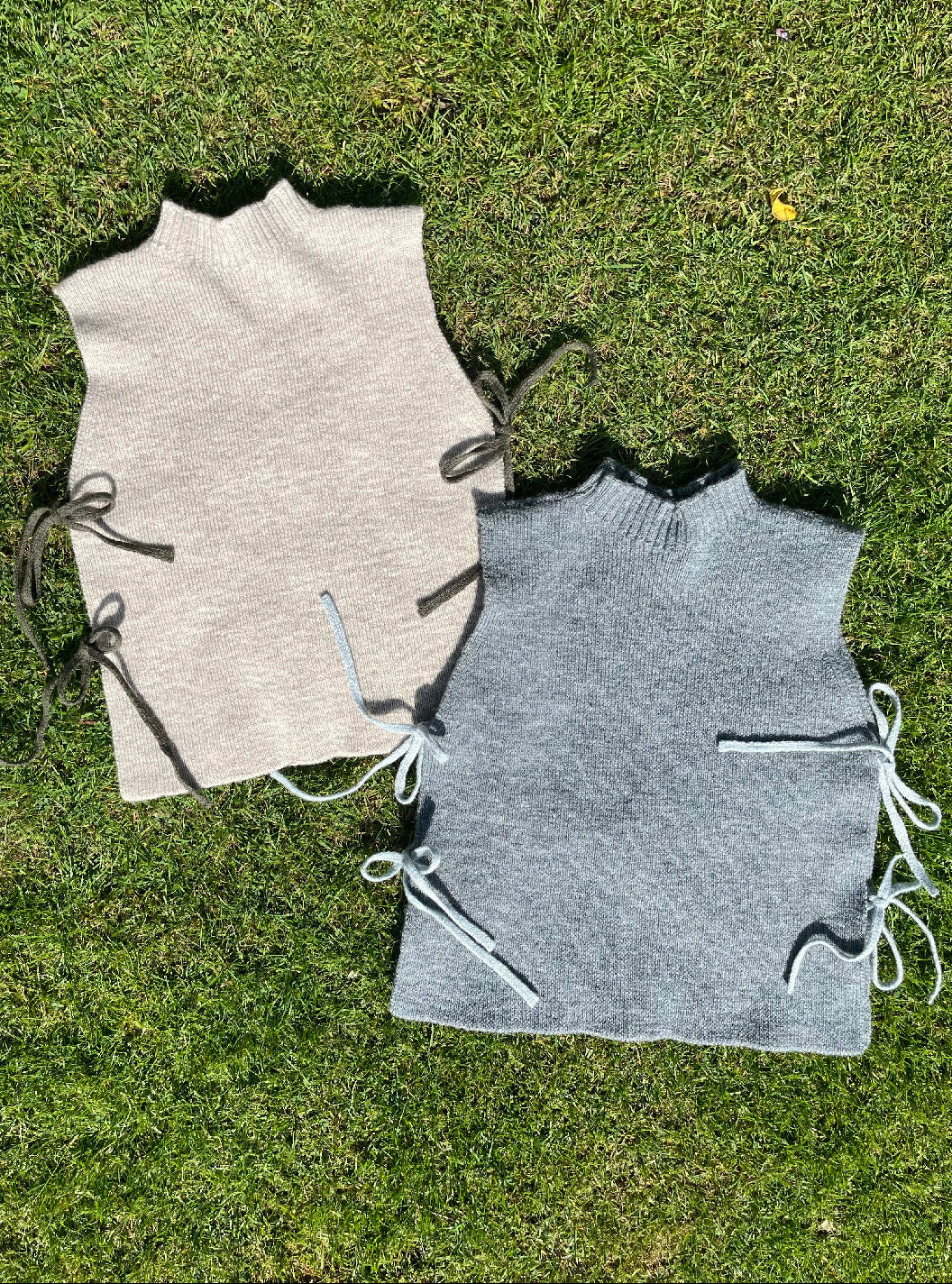 Knitted wool tie vest oat