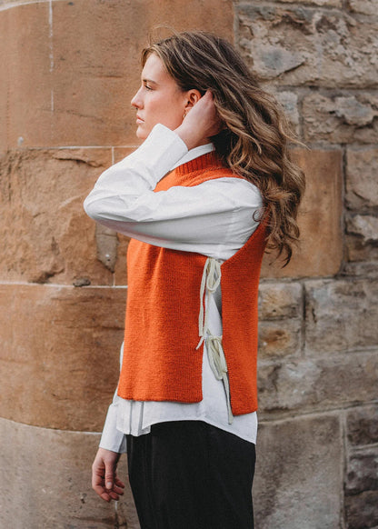 Knitted wool tie vest burnt orange
